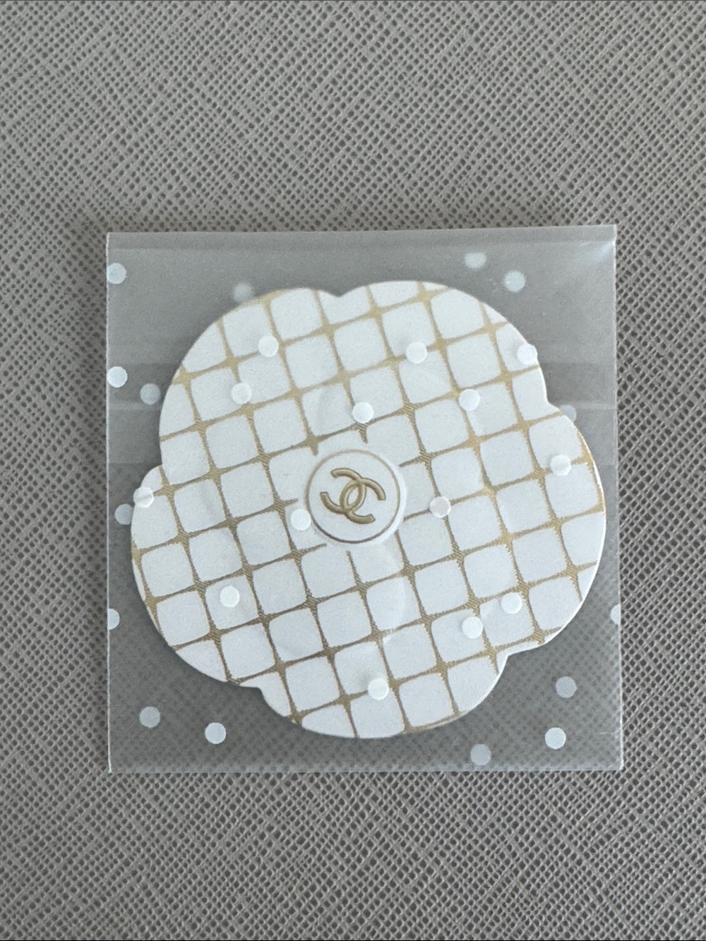 CHANEL Authentic White and Gold Camellia Holiday Gift Wrap Sticker